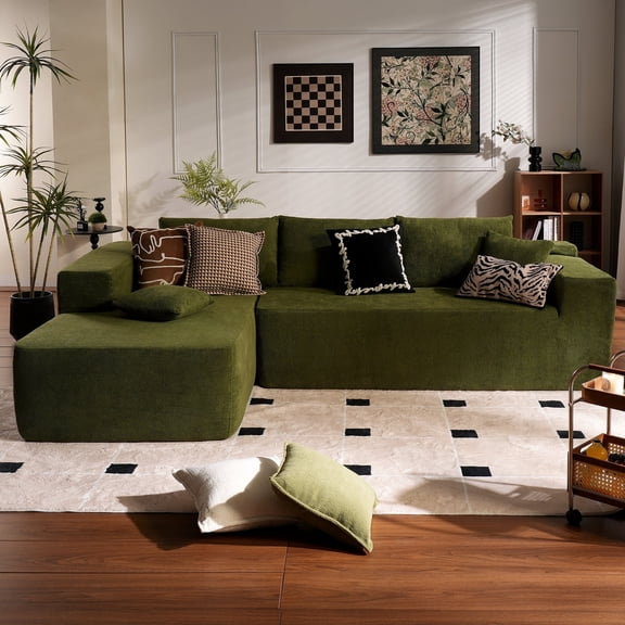 Vcatnet 106'' Modular Sectional Sofa Couch Sherpa L Shaped Modern Minimalist Couches for Living Room, Green