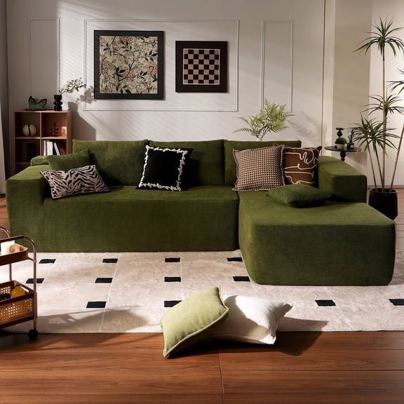 Vcatnet 106'' Modular Sectional Sofa Couch Sherpa L Shaped Modern Minimalist Couches for Living Room, Green