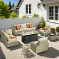 thumbnail image 1 of Vcatnet Patio Outdoor Conversation Set, 10 Pieces Sectional Sofa with 54" Fire Pit, All Weather Wicker Patio Furniture Set with Swivel Rockers and Solar Powered Coffee Table, Beige, 1 of 10