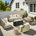 thumbnail image 1 of Vcatnet Patio Outdoor Conversation Set, 10 Pieces Sectional Sofa with 54" Fire Pit, All Weather Wicker Patio Furniture Set with Swivel Rockers and Solar Powered Coffee Table, Gray, 1 of 10