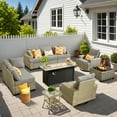 thumbnail image 1 of Vcatnet Patio Outdoor Conversation Set, 10 Pieces Sectional Sofa with 54" Fire Pit, All Weather Wicker Patio Furniture Set with Swivel Rockers and Solar Powered Coffee Table, Dark Gray, 1 of 10