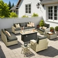 thumbnail image 1 of Vcatnet Patio Outdoor Conversation Set, 10 Pieces Sectional Sofa with 54" Fire Pit, All Weather Wicker Patio Furniture Set with Swivel Rockers and Solar Powered Coffee Table, Black, 1 of 10
