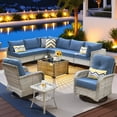 thumbnail image 1 of Vcatnet Outdoor Furniture 10 Pieces Patio Conversation Set All-Weather Rattan Wicker Outdoor Sectionals with Swivel Rocking Chair and Solar-Powered Coffee Table Denim Blue, 1 of 10