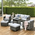 thumbnail image 1 of Vcatnet Outdoor Patio Furniture 7 Pieces Sectional Sofa with Fire Pit Table All Weather Wicker Conversation Set with Swivel Glider Rockers and Ottoman for Porch, Backyard, Gray, 1 of 8