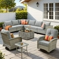 thumbnail image 1 of Vcatnet Outdoor Patio Furniture Sets 10 Pieces Sectional Sofa Wicker Conversation Set with Swivel Glider Chairs and Solar Powered Coffee Table for Porch,Backyard,Dark Gray, 1 of 10