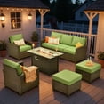 thumbnail image 1 of Vcatnet Outdoor Patio Furniture Sets with 42" Gas Propane Fire Pit Table 6 Pieces All Weather Sectional Sofa PE Rattan Wicker High Back Conversation Set with Ottoman,Green, 1 of 9