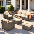 thumbnail image 1 of Vcatnet Outdoor Patio Furniture Sets 5 Pieces All Weather High Back Sectional Sofa PE Rattan Wicker Conversation Set with Ottoman for Porch,Backyard,Beige, 1 of 8