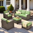 thumbnail image 1 of Vcatnet Outdoor Patio Furniture Sets 5 Pieces All Weather High Back Sectional Sofa PE Rattan Wicker Conversation Set with Ottoman for Porch,Backyard,Green, 1 of 8