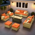 thumbnail image 1 of Vcatnet 10 Pieces Outdoor Patio Conversation Set with 54" Fire Pit Wicker High Back Sectional Sofa Furniture Orange Red, 1 of 10