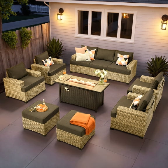 Vcatnet 10 Pieces Outdoor Patio Conversation Set with 54" Fire Pit Wicker High Back Sectional Sofa Furniture Black