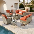 thumbnail image 1 of Vcatnet Outdoor Patio Furniture Sets 8 Pieces Sectional Sofa Wicker Conversation Set with Swivel Glider Chairs and Solar Powered Coffee Table for Porch, Deck, Coarse Orange Red, 1 of 11