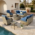 thumbnail image 1 of Vcatnet Outdoor Patio Furniture Sets 8 Pieces Sectional Sofa Wicker Conversation Set with Swivel Glider Chairs and Solar Powered Coffee Table for Porch, Deck, Denim Blue, 1 of 11