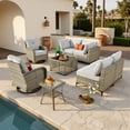 thumbnail image 1 of Vcatnet Outdoor Patio Furniture Sets 8 Pieces Sectional Sofa Wicker Conversation Set with Swivel Glider Chairs and Solar Powered Coffee Table for Porch, Deck, Gray, 1 of 11