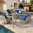 thumbnail image 1 of Vcatnet Outdoor Patio Furniture Sets 8 Pieces Sectional Sofa Wicker Conversation Set with Swivel Glider Chairs and Solar Powered Coffee Table for Porch, Deck, Navy Blue, 1 of 11