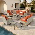 thumbnail image 1 of Vcatnet Outdoor Patio Furniture Sets 8 Pieces Sectional Sofa Wicker Conversation Set with Swivel Glider Chairs and Solar Powered Coffee Table for Porch, Deck, Orange Red, 1 of 11
