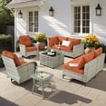 thumbnail image 1 of Vcatnet Outdoor Patio Furniture Sets 8 Pieces Sectional Sofa Wicker Conversation Set with Swivel Glider Chairs and Solar Powered Coffee Table for Porch, Deck, Orange Red, 1 of 9