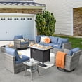 thumbnail image 1 of Vcatnet Outdoor Patio Furniture Sets, 9 Pieces Sectional Sofa with Fire Pit, All Weather Wicker Conversation Set with Swivel Glider Chairs and Coffee Table, Denim Blue, 1 of 10