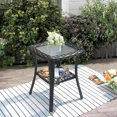Outdoor Side Table with Tempered Glass Top,Wicker End Table