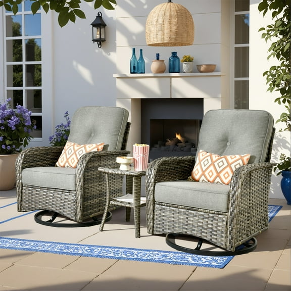 Vcatnet Outdoor Swivel Gliders Set of 2 with Side Table, 3 Pieces Outdoor Patio Furniture Wicker Swivel Rocking Chairs, Swivel Rocker Patio Chairs Set, Dark Gray