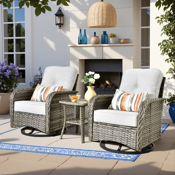 Vcatnet Outdoor Swivel Gliders Set of 2 with Side Table, 3 Pieces Outdoor Patio Furniture Wicker Swivel Rocking Chairs, Swivel Rocker Patio Chairs Set, Gray