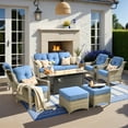 thumbnail image 1 of Vcatnet Patio Furniture Set with Fire Pit 8 Pieces Wicker Outdoor Sectionals High Back Outdoor Conversation Set with Ottoman, Diamond Blue, 1 of 9