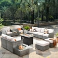 thumbnail image 1 of Vcatnet Patio Furniture Sets with 42" Fire Pit Table 13 Pieces Sectional Sofa All Weather PE Rattan Wicker Conversation Set with Ottoman for Porch, Backyard, Beige, 1 of 10