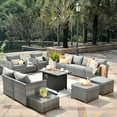thumbnail image 1 of Vcatnet Patio Furniture Sets with 42" Fire Pit Table 13 Pieces Sectional Sofa All Weather PE Rattan Wicker Conversation Set with Ottoman for Porch, Backyard, Dark Gray, 1 of 10
