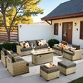thumbnail image 1 of Vcatnet Patio Furniture Sets with 54" Fire Pit, 10 Pieces All Weather Outdoor Sectional Sofa, PE Rattan Wicker High Back Conversation Set with Ottoman, Black, 1 of 10