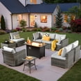 thumbnail image 1 of Vcatnet Patio Furniture Sets with Fire Pit 10 Pieces Sectional Sofa All Weather Wicker Outdoor Conversation Set with Swivel Glider Chair and Coffee Table, Gray, 1 of 10
