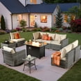thumbnail image 1 of Vcatnet Patio Furniture Sets with Fire Pit 10 Pieces Sectional Sofa All Weather Wicker Outdoor Conversation Set with Swivel Glider Chair and Coffee Table, Beige, 1 of 10