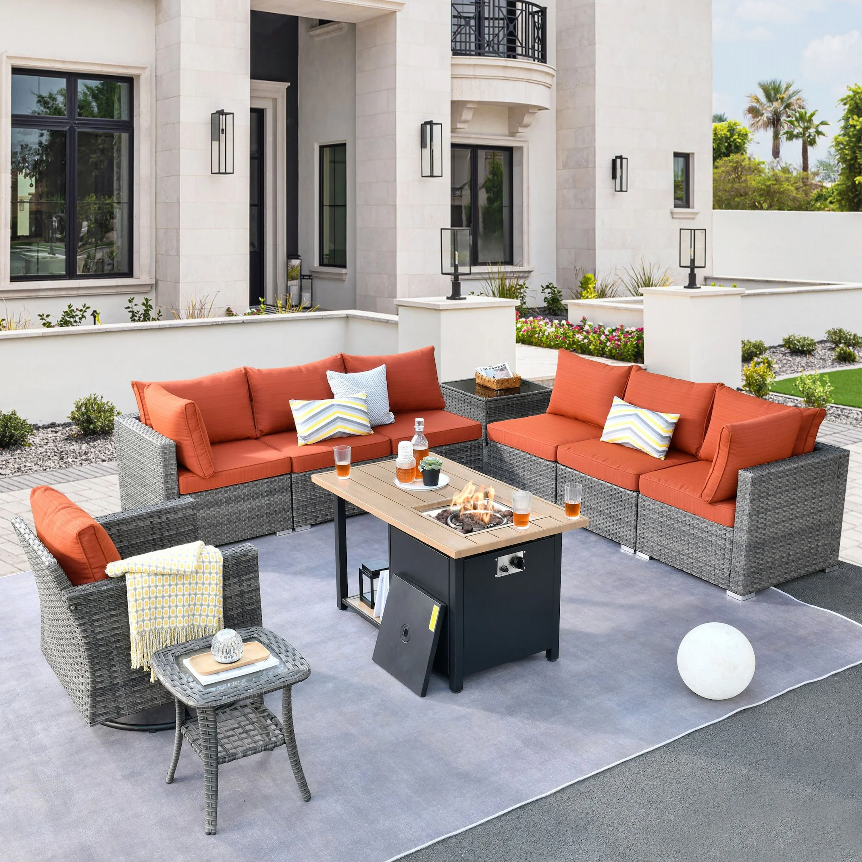 Vcatnet Patio Furniture Sets With Fire Pit 10 Pieces Sectional Sofa All 