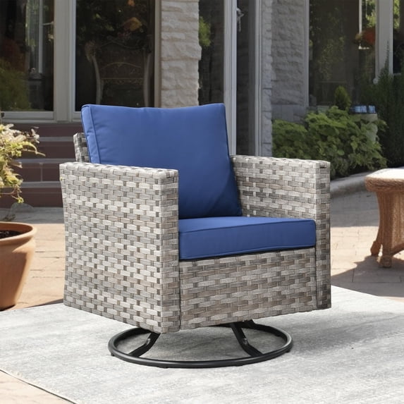 Vcatnet Rattan Outdoor Rocking Chair, Navy Blue