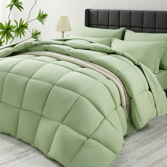 Vccoem 7 Piece Comforter Set King Size, All Season Bed in a Bag, Ultra Soft Bedding with Comforter, Sheets, Pillowcases & Shams, Green
