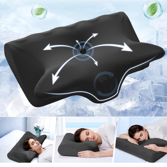 Vccoem Cervical Pillow for Neck Pain Relief, Ergonomic Hollow Design, Odorless Memory Foam Pillow for Sleeping, Orthopedic Contour Neck Support Pillows with Additional Pillowcase, Black