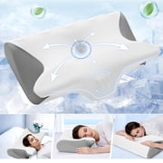 Vccoem Cervical Pillow for Neck Pain Relief, Ergonomic Hollow Design, Odorless Memory Foam Pillow for Sleeping, Orthopedic Contour Neck Support Pillows with Additional Pillowcase,White Paired Gray