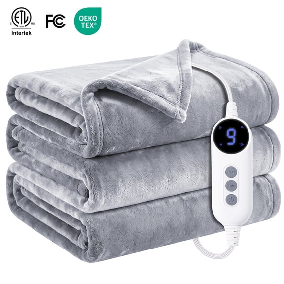 Vccoem Heated Blanket, Light Gray Electric Throw with 9 Heat Settings & Auto Shut-off, 50"x60"