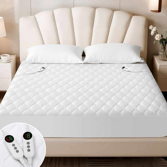 Vccoem King Heated Mattress Pad, Electric Mattress Pad with 9 Heat Settings & 4 Auto Off Timers, Fast Heating, Machine Washable, White
