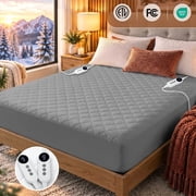 Vccoem Queen Heated Mattress Pad, Electric Mattress Pad with 9 Heat Settings & 4 Auto Off Timers, Fast Heating, Machine Washable, Gray