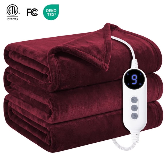 Vccoem Heated Throw Blanket, 50"x60", Dual-Sided Flannel & Sherpa, 9 Heat Settings, 2-10 Hour Auto Shut-off, Machine Washable Electric Blanket for Couch & Bed, Red