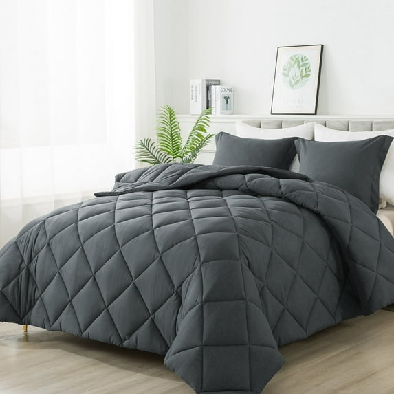 Vccoem 3-Piece King Comforter Set, Skin-Friendly Quilted Down Alternative, Hotel Luxury Soft Cooling, All Season Duvet Insert,Machine Washable, Corner Tabs(Gray,102x90inch)