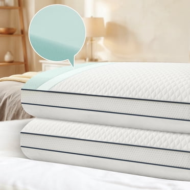 VCCOEM Memory Foam Pillows Set of 2 with Scent, Bed Pillows for Side, Back, Stomach Sleepers, Machine Washable and Cooling Cover, Shoulder and Back Pain Relief, 27.56x15.75x3.94 Inches