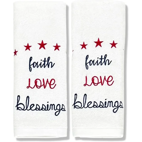 Vcny Patriotic White Hand Towels Luxury Soft Terry Cloth Embroidered American