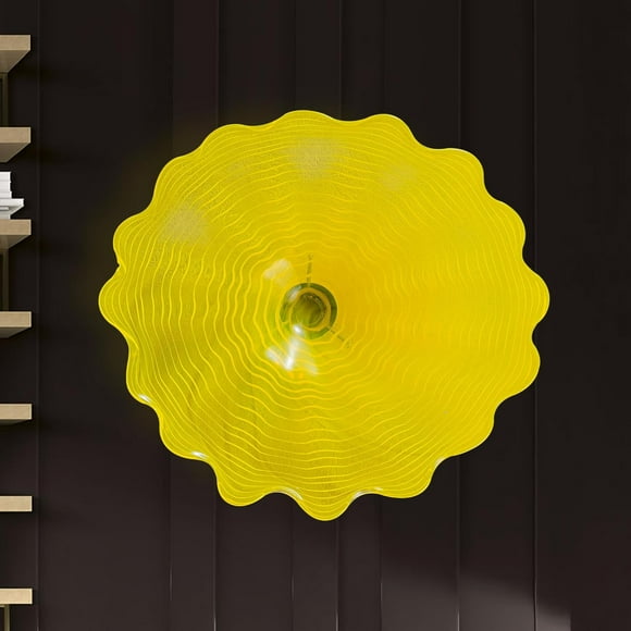 Vcozar Hand Blown Glass Panel Wall, Murano Hanging Wall Art Deco , Yellow flower plate decoration for Corridor, Living Room, Dining Room, Bedroom