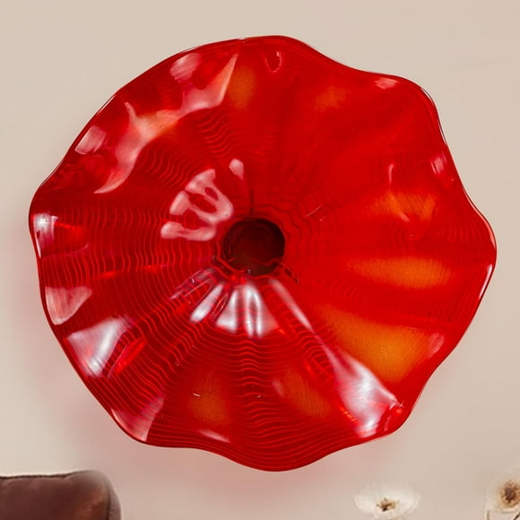 Vcozar Hand Blown Glass Panel for Wall, Murano Hanging Wall Plate, Wall Art Deco Red , for Corridor, Living Room, Dining Room, Bedroom