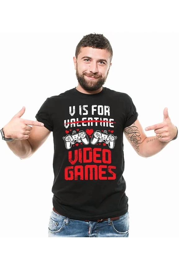 Vday Funny Shirt V is for Video Games Funny Valentines Day Gamer Gift T-Shirt
