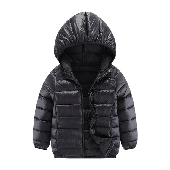 Vdgthytj Kids Winter down Coat with Hood Lightweight Zip up Warm Solid Color Puffer Jacket for Boy Girl 10-12 Years