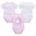 thumbnail image 1 of Vdoaml 3 Pack Infants Cotton Short Sleeve Bodysuit Baby Girl Summer Cute Romper Newborns Printed Onesies 9-12 Light Purple, 1 of 3