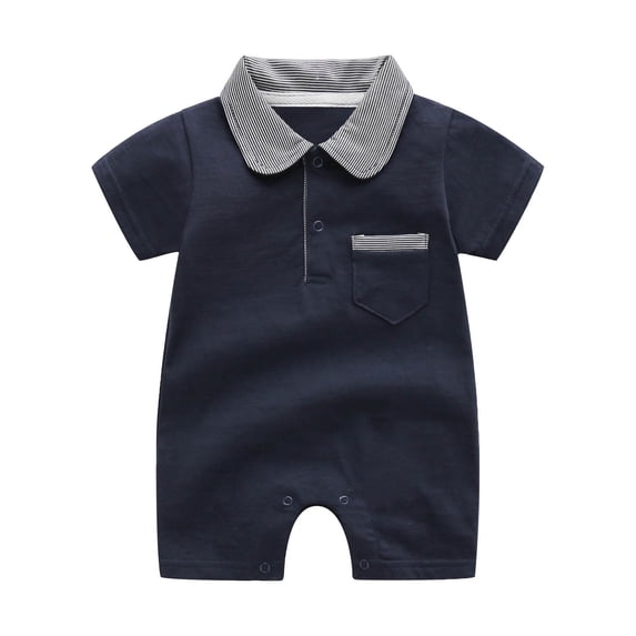 Vdoaml Baby Boy Collar Polo Romper Infants Short Sleeve Bodysuits Newborn Snap Crotch Jumpsuit with Pocket 3-6 Months Navy