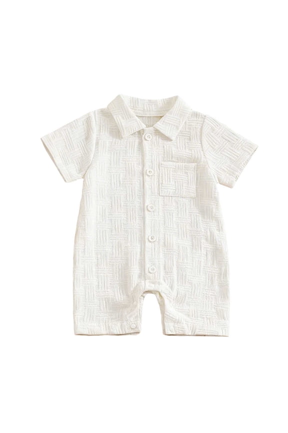 Baby Boy Short Sleeve Bodysuit Infant Button Down Cute Romper Newborns Summer Jumpsuit With Crotch Snap 3-6 Months White
