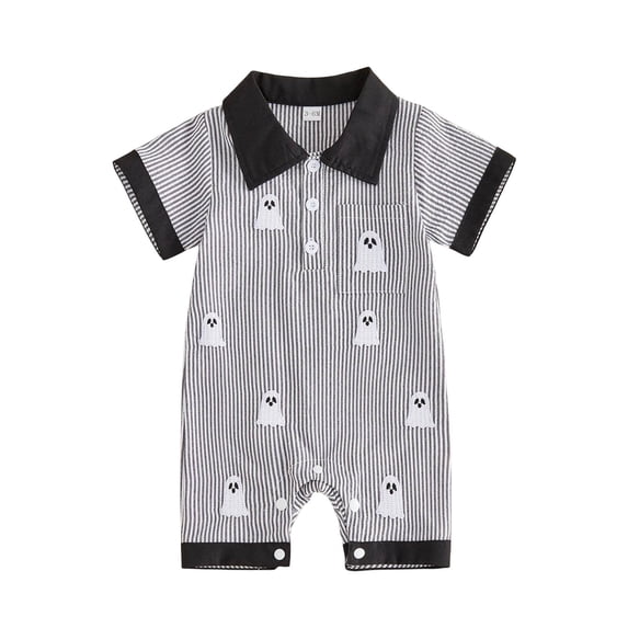 Vdoaml Baby Boys Halloween Suit Newborn Short Sleeve Romper Infant Lapel Button Front One Piece Jumpsuit 12-18 Months Black